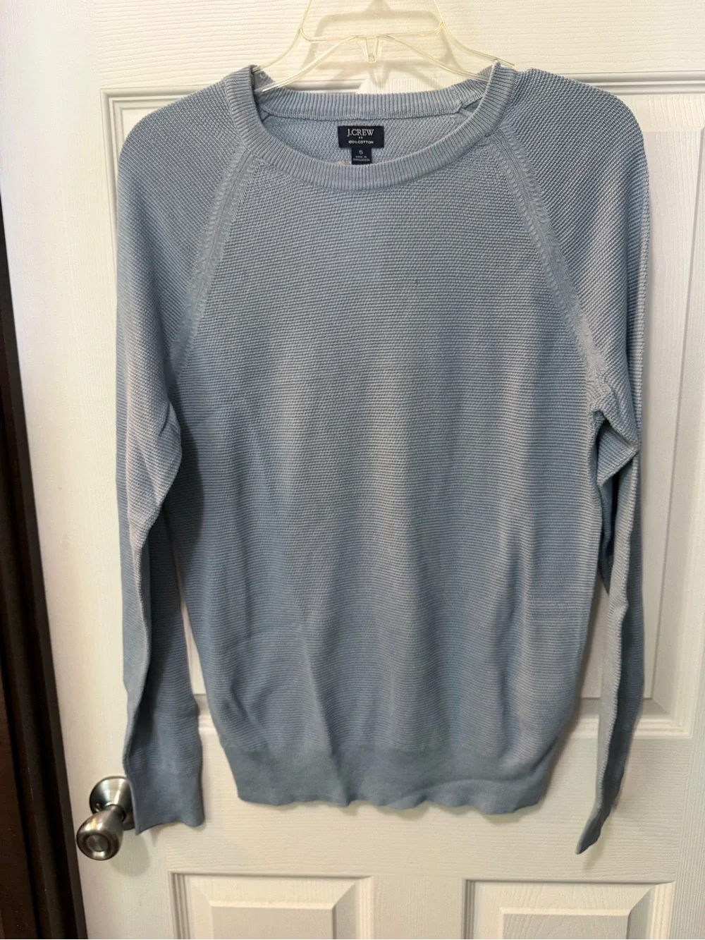 NWT J. Crew Men's Light Blue Crewneck Cotton Subtle Waffle Knit Sweater Sz S